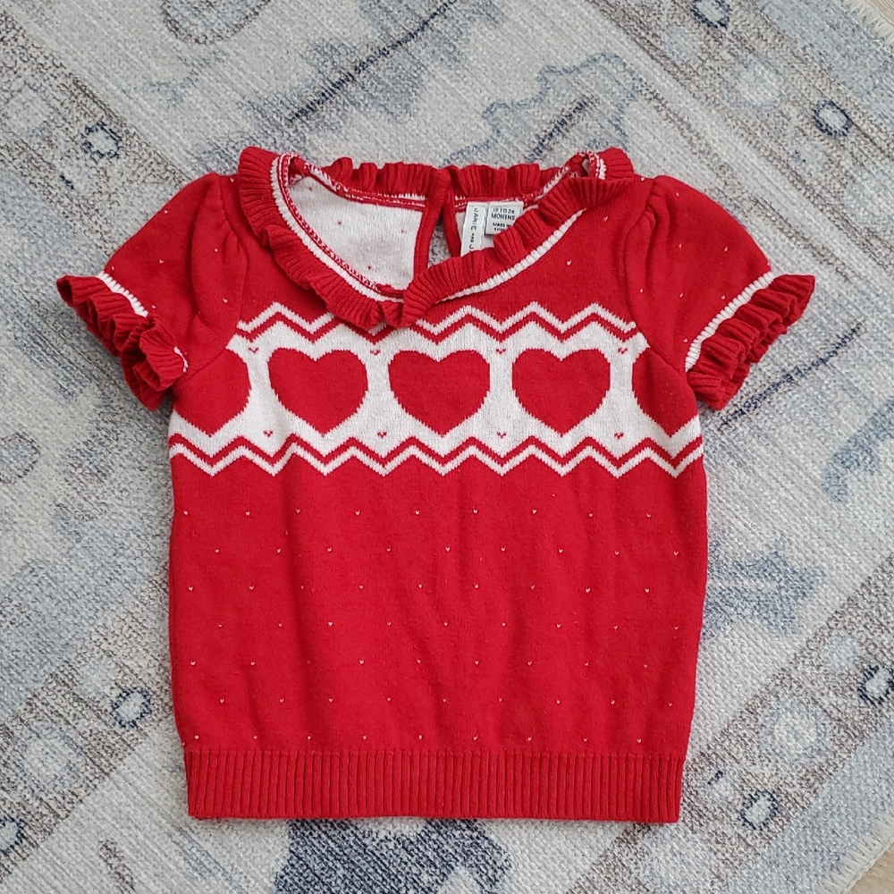 Janie and Jack Baby Girls Fair Isle Heart Short Sleeve Sweater Sz18-24m